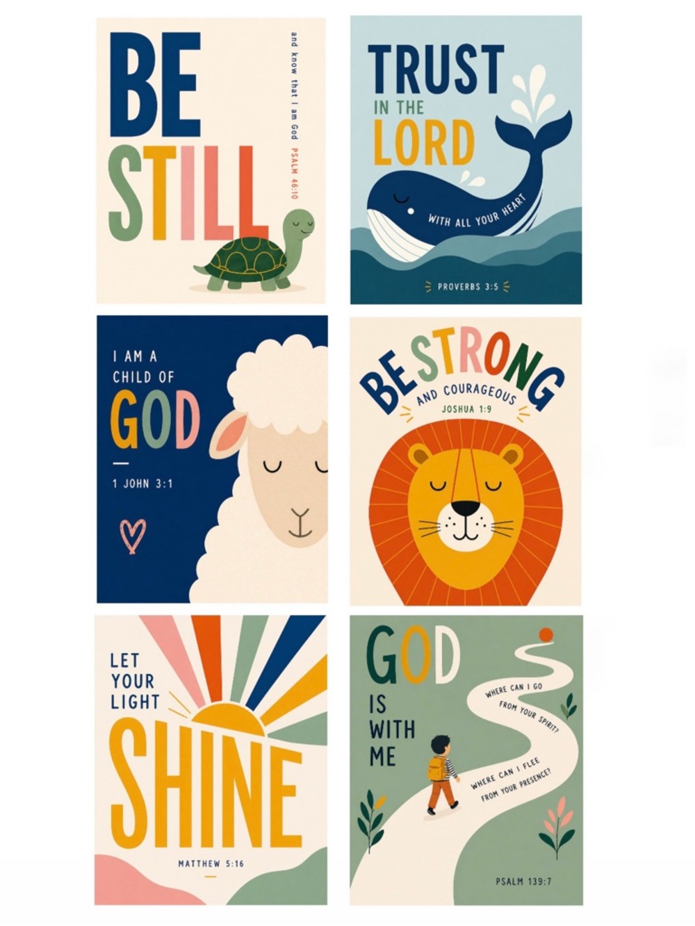 DDS 6-Set, Art Prints, 8x10, Bible Verse, Paper Print, Unframed, Children’s